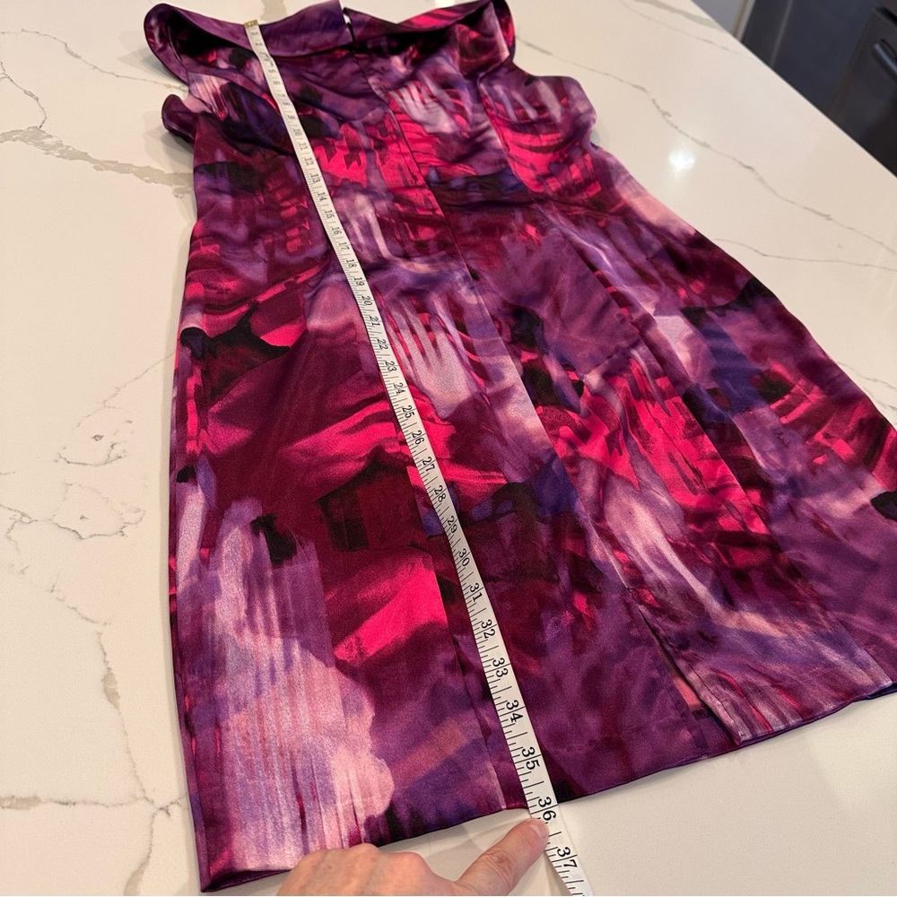 Connected Apparel Vibrant Purple Watercolor Satin A-Line Dress 12 Midi Formal - Picture 12 of 14
